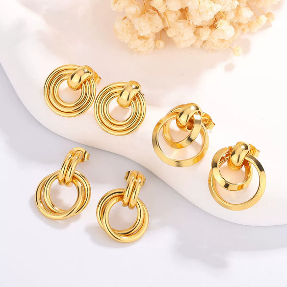 Wholesale Women's Minimalist Geometric Stainless Steel Electroplated Interlocking Earrings Jewelry