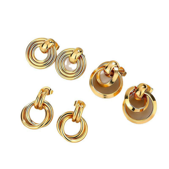 Wholesale Women's Minimalist Geometric Stainless Steel Electroplated Interlocking Earrings Jewelry