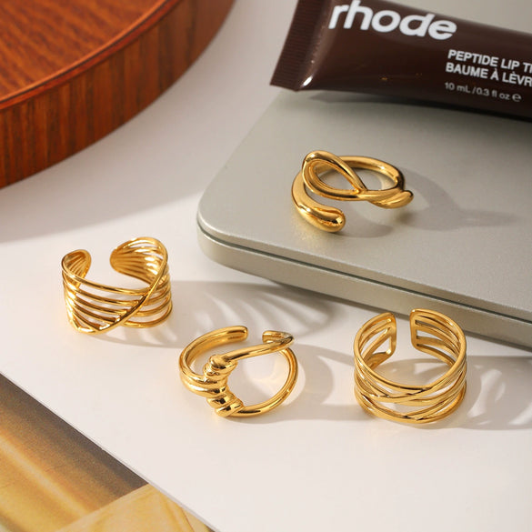 Wholesale Women's Minimalist Geometric Stainless Steel Electroplated Open Ring Jewelry
