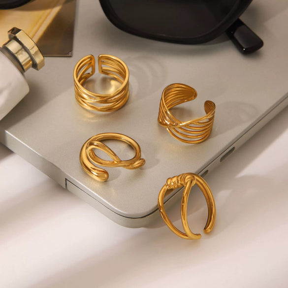 Wholesale Women's Minimalist Geometric Stainless Steel Electroplated Open Ring Jewelry
