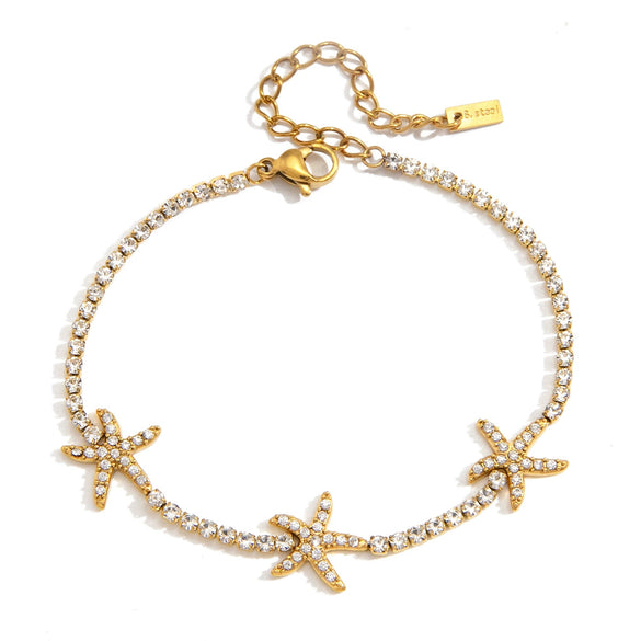 Wholesale Women's Minimalist Geometric Stainless Steel Electroplated Starfish Bracelet With White Zircon