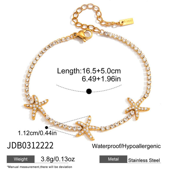 Wholesale Women's Minimalist Geometric Stainless Steel Electroplated Starfish Bracelet With White Zircon