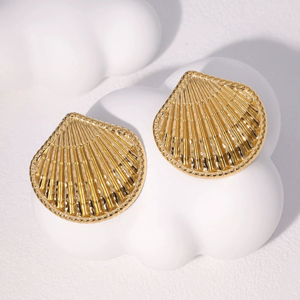 Wholesale Women's Minimalist Geometric Stainless Steel Fanshaped Electroplated Earrings