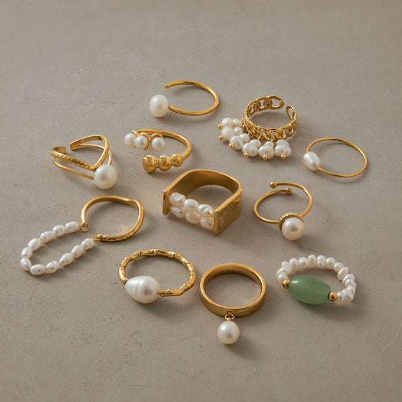 Wholesale Women's Minimalist Geometric Stainless Steel Freshwater Pearl Ring With Electroplating