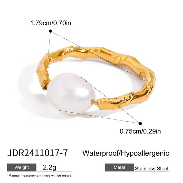 Wholesale Women's Minimalist Geometric Stainless Steel Freshwater Pearl Ring With Electroplating
