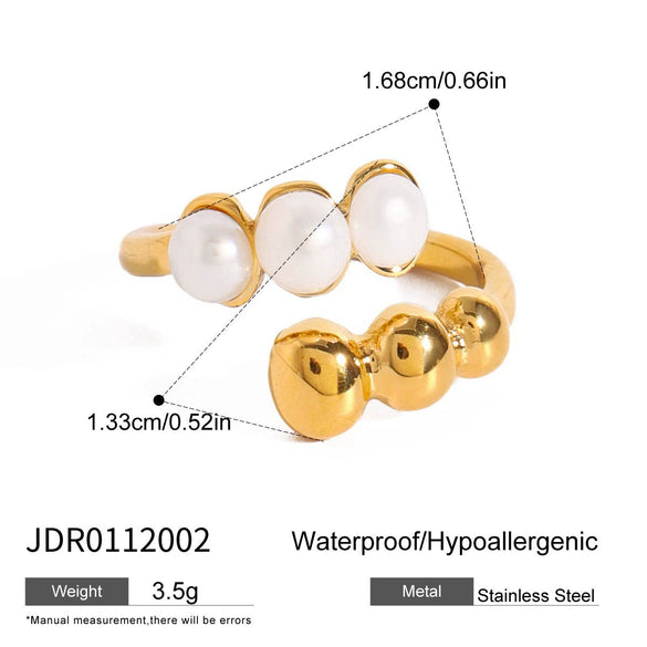Wholesale Women's Minimalist Geometric Stainless Steel Freshwater Pearl Ring With Electroplating