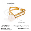 Wholesale Women's Minimalist Geometric Stainless Steel Freshwater Pearl Ring With Electroplating