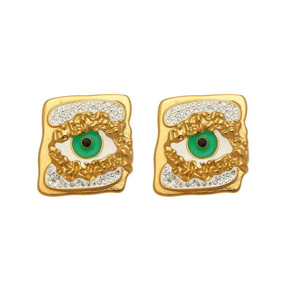 Wholesale Women's Minimalist Geometric Stainless Steel Goldplated Enamel Earrings