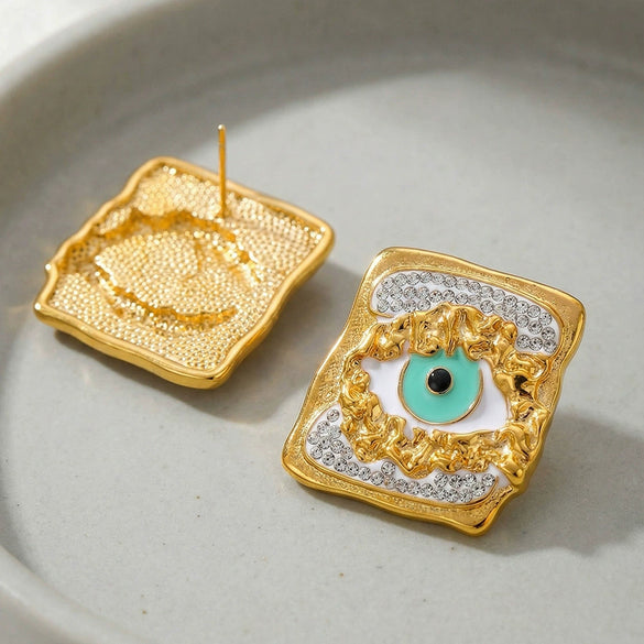 Wholesale Women's Minimalist Geometric Stainless Steel Goldplated Enamel Earrings