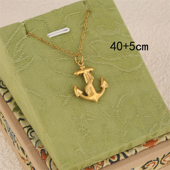 Wholesale Women's Minimalist Geometric Stainless Steel 18K Gold Electroplated Anchor Cross Chain Pendant Clavicle Necklace