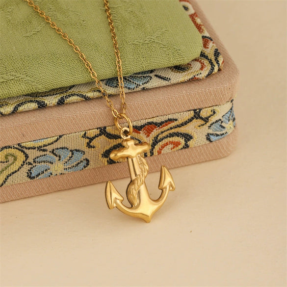Wholesale Women's Minimalist Geometric Stainless Steel 18K Gold Electroplated Anchor Cross Chain Pendant Clavicle Necklace