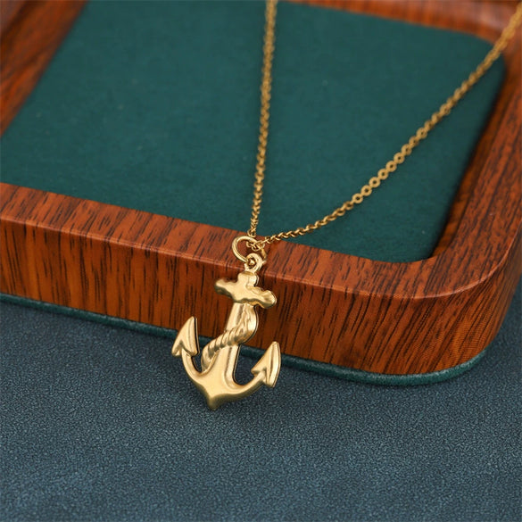 Wholesale Women's Minimalist Geometric Stainless Steel 18K Gold Electroplated Anchor Cross Chain Pendant Clavicle Necklace