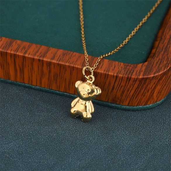 Wholesale Women's Minimalist Geometric Stainless Steel 18K Gold Electroplated Bear Pendant Cross Chain Necklace