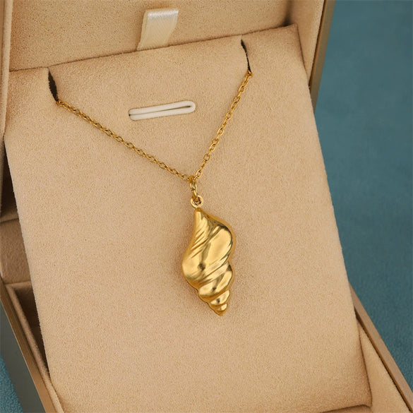 Wholesale Women's Minimalist Geometric Stainless Steel 18K Gold Electroplated Conch Hollow Twist Necklace With Cross Chain
