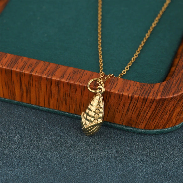 Wholesale Women's Minimalist Geometric Stainless Steel 18K Gold Electroplated Corn Shape Water Drop Pendant Necklace With Cross Chain