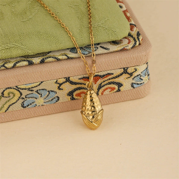 Wholesale Women's Minimalist Geometric Stainless Steel 18K Gold Electroplated Corn Shape Water Drop Pendant Necklace With Cross Chain