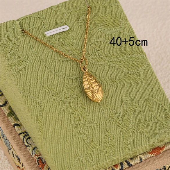 Wholesale Women's Minimalist Geometric Stainless Steel 18K Gold Electroplated Corn Shape Water Drop Pendant Necklace With Cross Chain