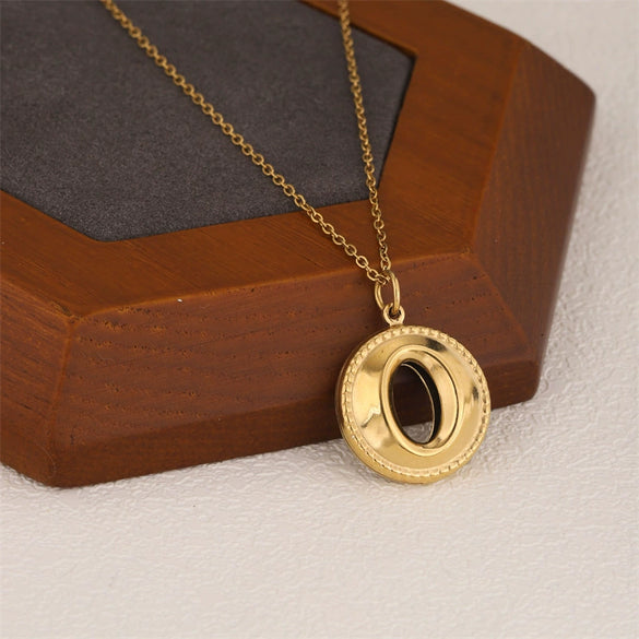 Wholesale Women's Minimalist Geometric Stainless Steel 18K Gold Electroplated Cross Chain Necklace With Hollow Round Pendant