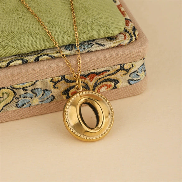 Wholesale Women's Minimalist Geometric Stainless Steel 18K Gold Electroplated Cross Chain Necklace With Hollow Round Pendant