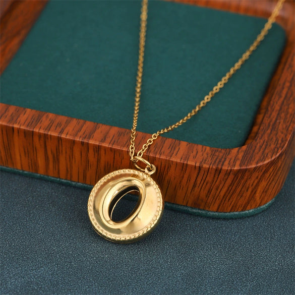 Wholesale Women's Minimalist Geometric Stainless Steel 18K Gold Electroplated Cross Chain Necklace With Hollow Round Pendant