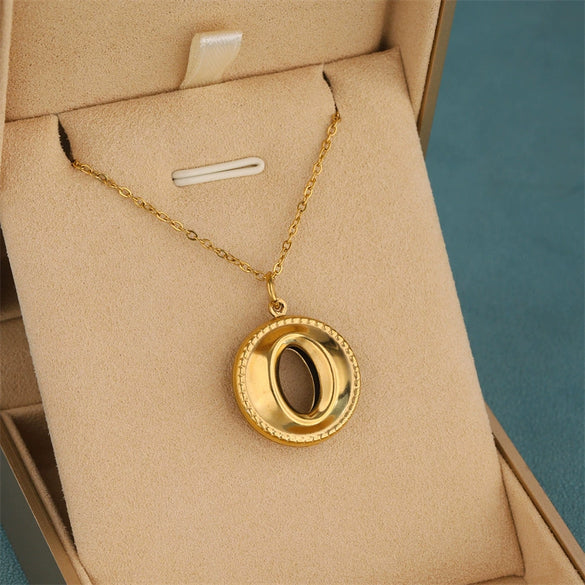 Wholesale Women's Minimalist Geometric Stainless Steel 18K Gold Electroplated Cross Chain Necklace With Hollow Round Pendant