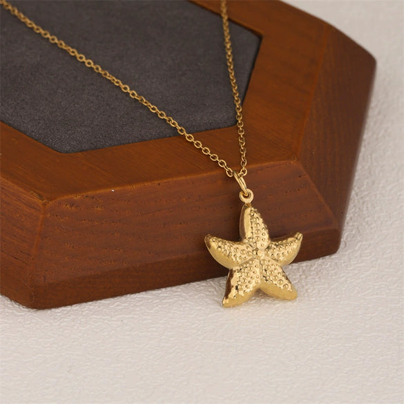 Wholesale Women's Minimalist Geometric Stainless Steel 18K Gold Electroplated Starfish Cross Pendant Clavicle Chain Necklace