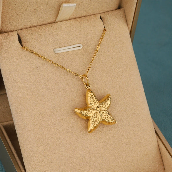 Wholesale Women's Minimalist Geometric Stainless Steel 18K Gold Electroplated Starfish Cross Pendant Clavicle Chain Necklace