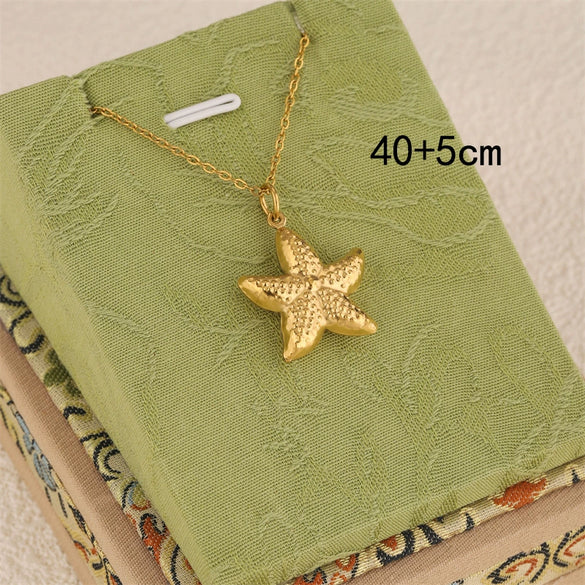 Wholesale Women's Minimalist Geometric Stainless Steel 18K Gold Electroplated Starfish Cross Pendant Clavicle Chain Necklace