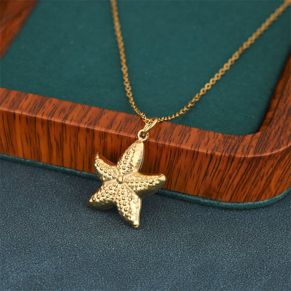 Wholesale Women's Minimalist Geometric Stainless Steel 18K Gold Electroplated Starfish Cross Pendant Clavicle Chain Necklace