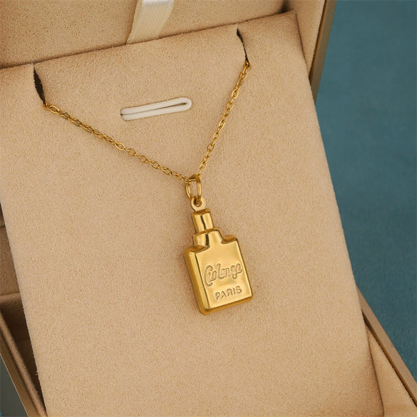 Wholesale Women's Minimalist Geometric Stainless Steel 18K Gold Plated Perfume Bottle Pendant Necklace With Cross Chain