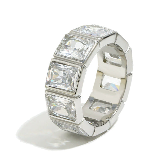 Wholesale Women's Minimalist Geometric Stainless Steel 18K Goldplated Small Square Diamond Hollow Ring