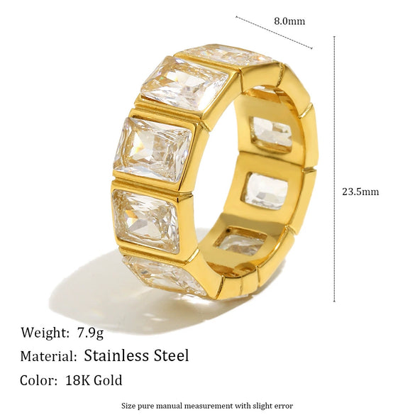 Wholesale Women's Minimalist Geometric Stainless Steel 18K Goldplated Small Square Diamond Hollow Ring