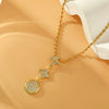 Wholesale Women's Minimalist Geometric Stainless Steel Microembedded Clavicle Necklace With Mixed Gemstone Setting And Rice Bead Chain And Electroplating Design