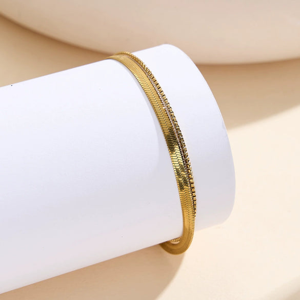 Wholesale Women's Minimalist Geometric Stainless Steel Snake Bone Chain Anklet
