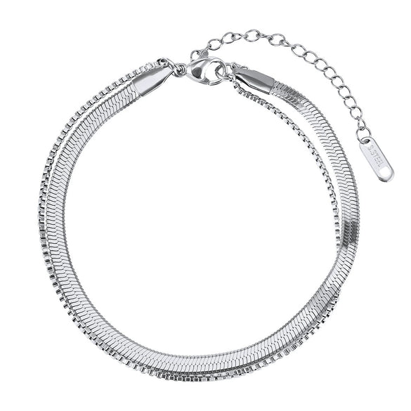 Wholesale Women's Minimalist Geometric Stainless Steel Snake Bone Chain Anklet