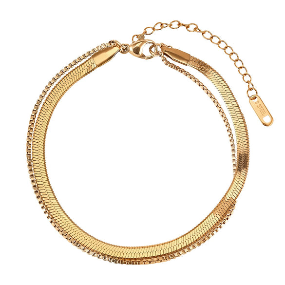 Wholesale Women's Minimalist Geometric Stainless Steel Snake Bone Chain Anklet