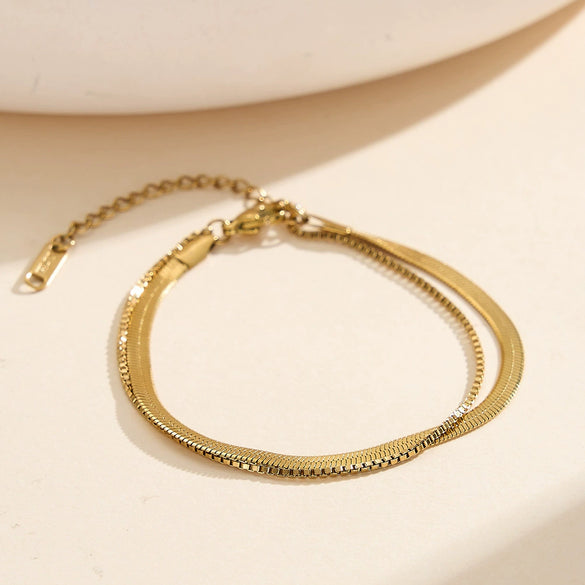 Wholesale Women's Minimalist Geometric Stainless Steel Snake Bone Chain Anklet