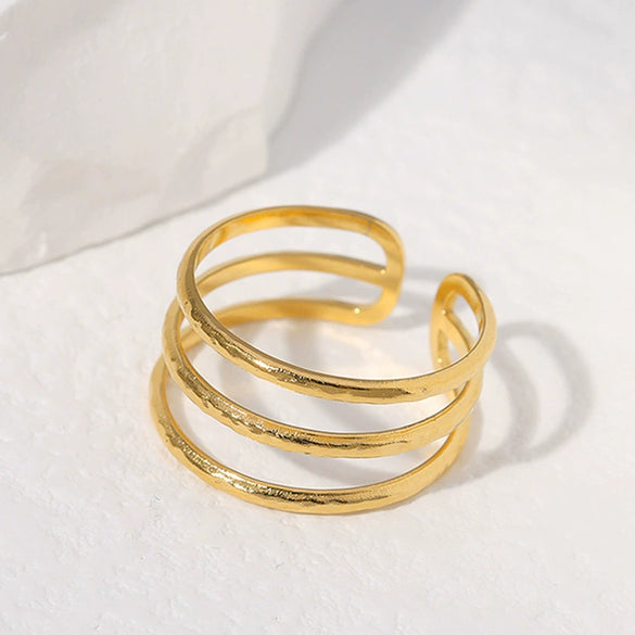 Wholesale Women's Minimalist Geometric Stainless Steel Stacked Rings With Electroplating Cold Open Design
