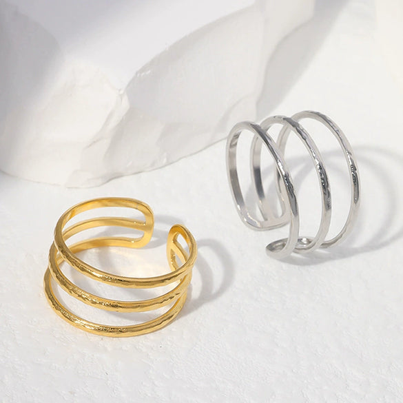 Wholesale Women's Minimalist Geometric Stainless Steel Stacked Rings With Electroplating Cold Open Design