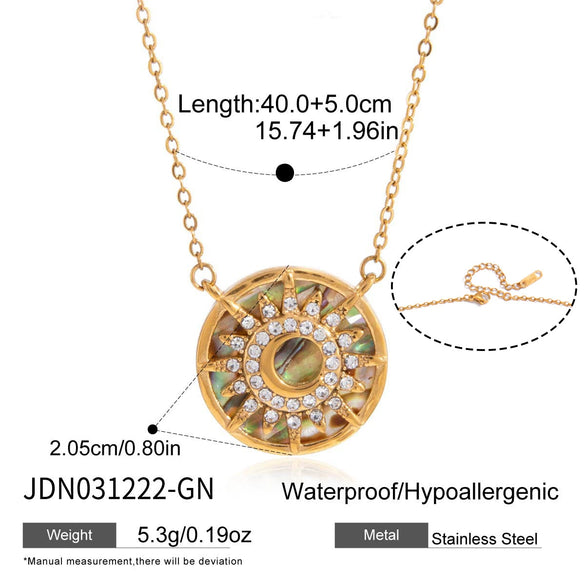 Wholesale Women's Minimalist Geometric Stainless Steel Sun Pendant Necklace With Vacuum Real Gold Plating