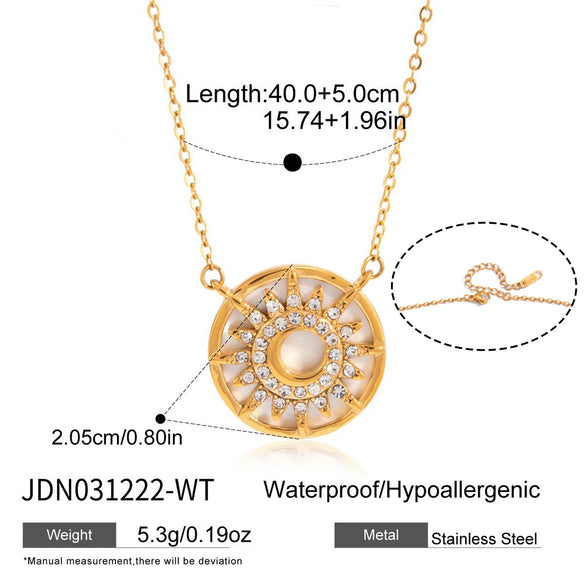 Wholesale Women's Minimalist Geometric Stainless Steel Sun Pendant Necklace With Vacuum Real Gold Plating