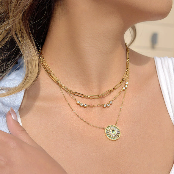 Wholesale Women's Minimalist Geometric Stainless Steel Sun Pendant Necklace With Vacuum Real Gold Plating
