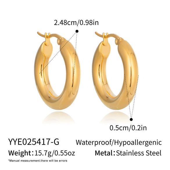 Wholesale Women's Minimalist Geometric Stainless Steel Vacuum Real Gold Plated Hoop Earrings