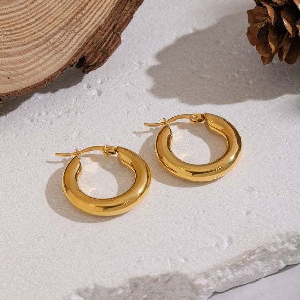Wholesale Women's Minimalist Geometric Stainless Steel Vacuum Real Gold Plated Hoop Earrings