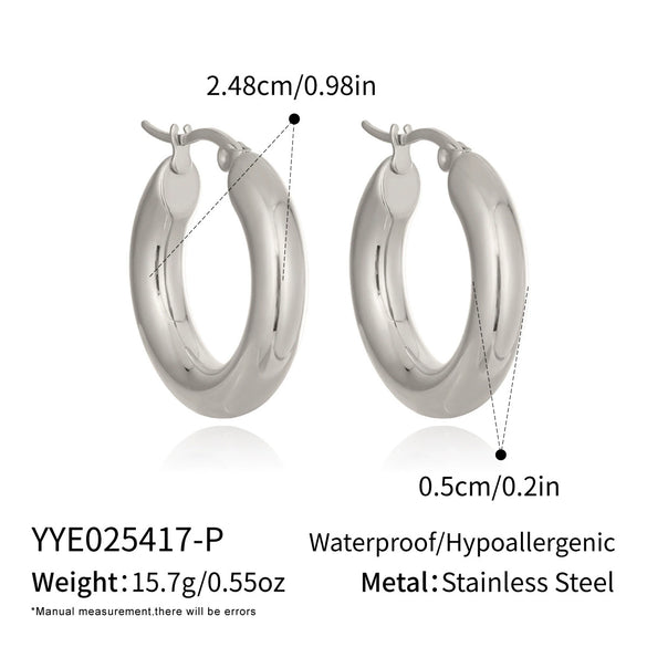 Wholesale Women's Minimalist Geometric Stainless Steel Vacuum Real Gold Plated Hoop Earrings