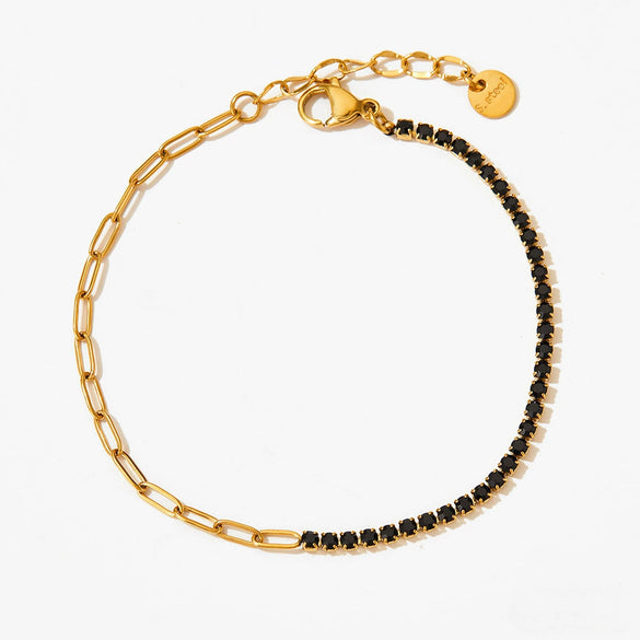 Wholesale Women's Minimalist Geometric Stainless Steel Zircon Electroplated Gold Plated Color Retention Bracelet