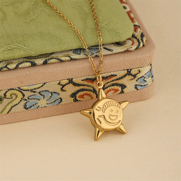 Wholesale Women's Minimalist Geometric Starfish 18K Gold Electroplated Stainless Steel Pendant Cross Chain Necklace