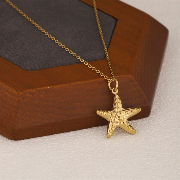Wholesale Women's Minimalist Geometric Starfish Pendant Necklace With 18K Gold Electroplated Stainless Steel Cross Chain