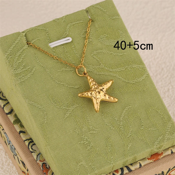 Wholesale Women's Minimalist Geometric Starfish Pendant Necklace With 18K Gold Electroplated Stainless Steel Cross Chain