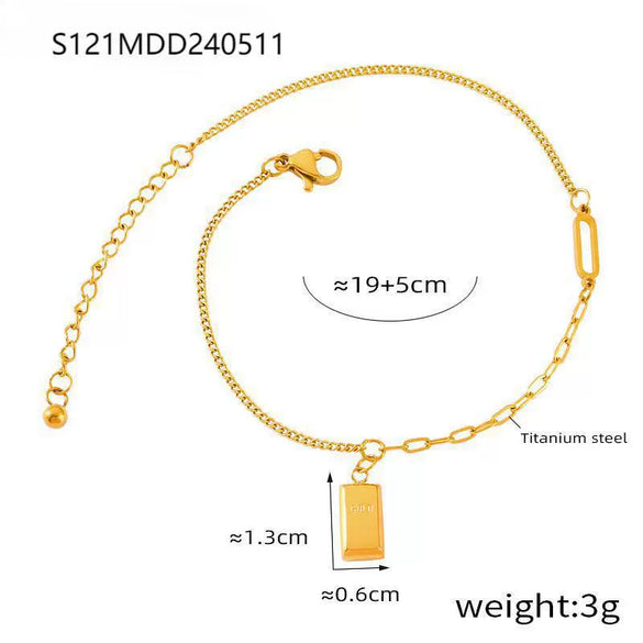 Wholesale Women's Minimalist Geometric Titanium Steel Gold Plated Anklet With Shell Bric Pendant And Green Bead